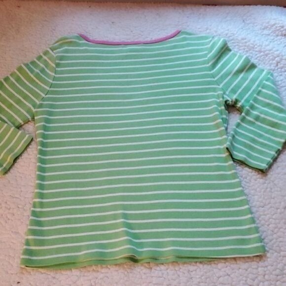 Lilly Pulitzer Sz. S Mint Green & White‎ Striped Pink Neck Trim LS Pullover Top - Picture 4 of 7